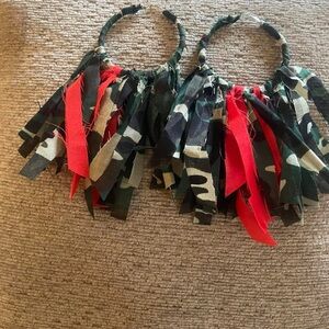 Camouflage and Red Fringe Hoop Earrings